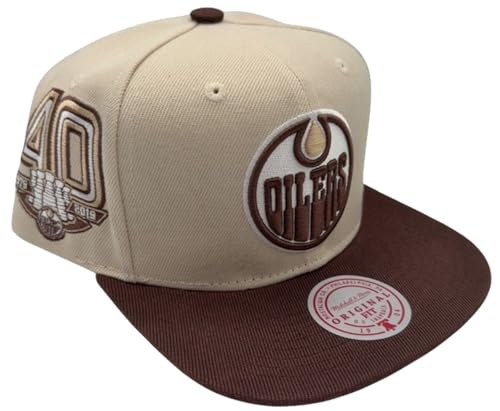 Mitchell & Ness Edmonton Oilers City Hook Snapback Adjustable Hat Cap - Cream/Brown (Cream/Brown Edmonton Oilers)