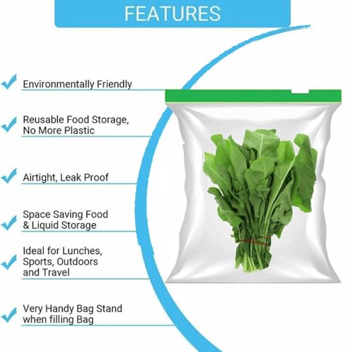 Image of Ziplock bag Freezer Food Storage Bag Microwave Safe, Washable & BPA Free Storage Bags With Expandable Bottom Ziplock Vegetable Bag, Bags for Fridge Food Cover (25 PCS GREEN ZIPPER BAG)