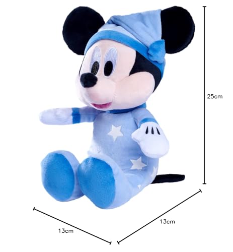 Simba 6315870349 - Disney Gute Nacht Mickey Maus, 25cm Glow in The Dark Plüsch, Micky Mouse, Babyspielzeug, Kuscheltier, Trösterchen, ab den ersten Lebensmonaten geeignet