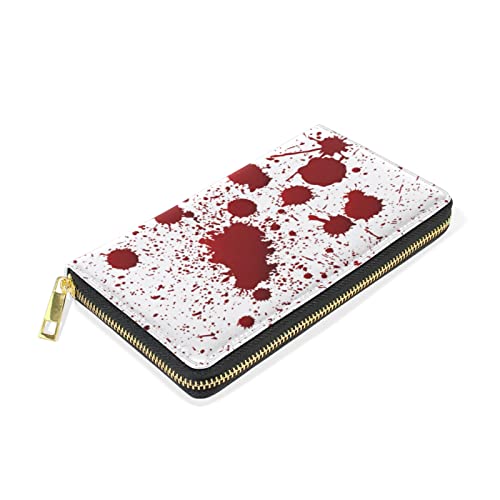 Seamless Real Red Blood Drop Ink Splatter Paint Art on White Leather Long Wallet Organizer with Zipper Purse Clutch Bag for Women Men Key Card Coin Passport Checkbook3