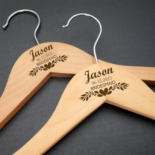 Fornixe Personalized Name Wedding Hanger, Custom Name and Date Engraved Wooden Hanger, Personalized Bridesmaid Hangers Bride Groom Hangers for Wedding-2