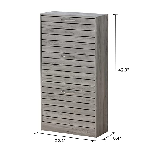 Aiegle Shoe Storage Cabinet With 3 Flip Drawers For Entryway, Freestanding Shoe Rack Shoe Organiazer With Louver Drawers, Grey Wood (22.4" W X 9.4" D X 42.3" H) #TOP1