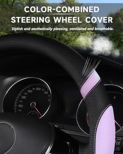 Cxtiy D-Shaped Flat Bottom Steering Wheel Cover for Women Girl, Stylish Car Accessory Non-Slip Car Interior Accessories (Purple)