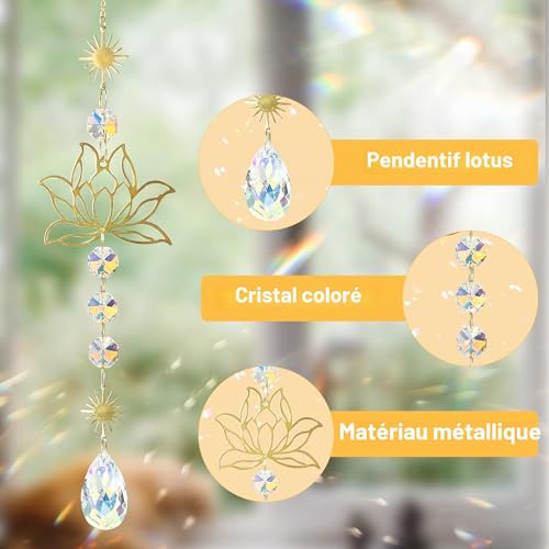 Attrape-Soleil Fleur de Lotus avec Prisme en Cristal – Décoration en Laiton – vue 4