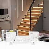 KOMIGAN Motion Sensor with Daylight Sensor LED Stair Light Kit KMG-4233, Multiple Functions with Switch Panel Control, 40 Inches Light Strip for Indoor Use (Warm White 3000K, 12 Stairs)