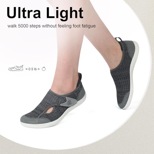 LeIsfIt Women's Wide Diabetic Walking Shoes Breathable Zero Drop Barefoot Sneakers Adjustable for Edema Swollen Feet & Seniors Darkgrey Size 10.5 by LeIsfIt - Used condition - Image 7