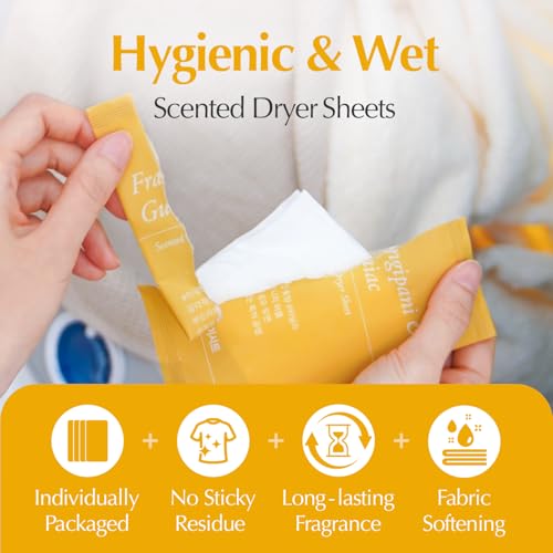 LAVOIR Scented Dryer Sheets, Pre-Moistened Fabric Softener Sheets, Reduces Static, Fights Wrinkles, Plant-Based, Dermatologically Tested Individually Wrapped 40 Ct, Luxurious Frangipani & Guaiac Scent by LAVOIR - Used condition - Image 2