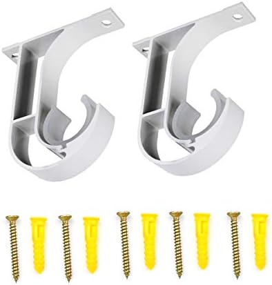 Curtain Rod Ceiling-Mount Bracket Aluminum Alloy Curtain Pole Bracket Holder Shower Closet Rod End Holder Heavy Duty Wardrobe Tube Support Bracket Clothes Hanging Rod Holder with Screws, White, 28mm