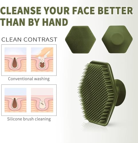 Image of VWMYQ Face Scrubber, Silicone Face Scrubber for Men, Gentle Exfoliator Pad & Massager, Facial Cleansing /Wash Brush - Removes Dead & Dry Skin (Army, Hexagon)