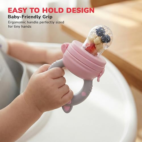 Image of Baybee Silicone Fruit Nibbler & Baby Food Feeder | Baby Teether & Pacifier for 3+ Months Toddlers | Babies Fruit & Food Veggie Teether for Infants | Hygenic & BPA Free Extra Soft Organic (Pink)