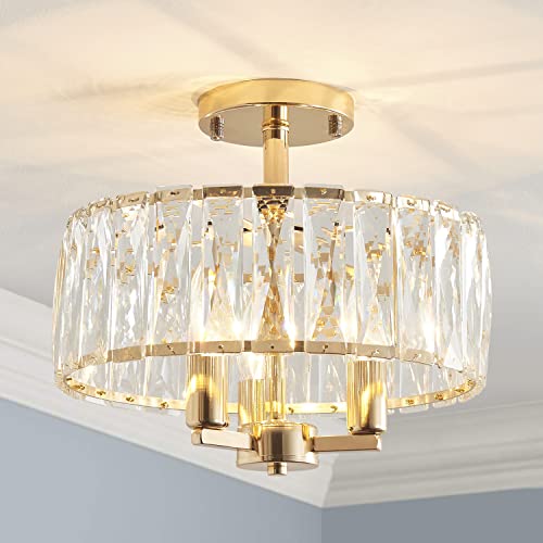 Lampadario da soffitto in cristallo Saint Mossi, stile moderno, vicino al soffitto, base E14, 3 luci, dimensioni D30 x 18 cm, finitura oro lucido