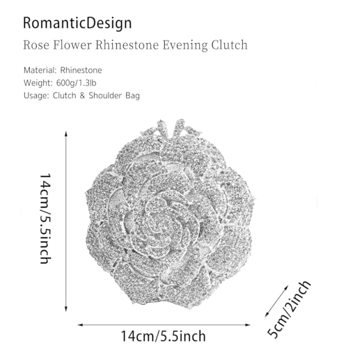 Image of RomanticDesign Women Round Rose Flower Rhinestone Clutch Bag Elegant Crystal Bride Purse for Evening Party Prom Wedding