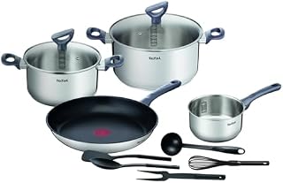 Tefal Daily Cook 11-tlg. Kochgeschirr-Set Edelstahl – Töpfe & Pfannen mit Glasdeckel, Induktion geeignet, für alle Herdarten, Antihaft, spülmaschinengeeignet, backofengeeignet, G713SB