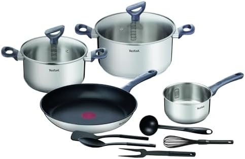 Tefal Daily Cook 11-tlg. Kochgeschirr-Set Edelstahl – Töpfe & Pfannen mit Glasdeckel, Induktion geeignet, für alle Herdarten, Antihaft, spülmaschinengeeignet, backofengeeignet, G713SB