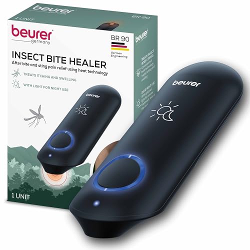 Beurer BiteX Day & Night Insect Sting and Bite Relief BR90, Chemical-Free Bug Bite Healer with Light, Electronic Heat Device for After Mosquito Bites to Ease Itching & Swelling, for Camping & Outdoors
