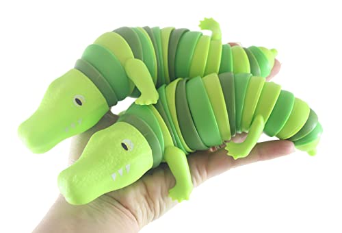 ワニの小刻み 2個セット - ゲータークロコダイル爬虫類 大きな関節関節可動ナメクジおもちゃ - ユニーク