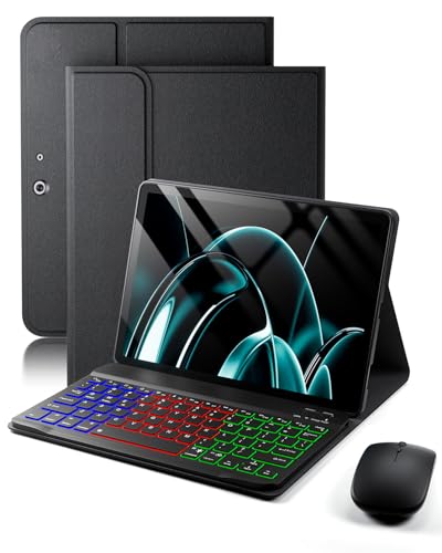 for Microsoft Surface Go 4/3/2/1 10.5/10 inch Case with Keyboard - Rainbow Backlit Keyboard Case - Built in Pencil Holder with Mouse - Black