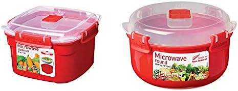 Sistema Microwave Steamer with Removable Steamer Basket | 1.4 L Small Square Food Steamer | BPA-Free | Red/Clear