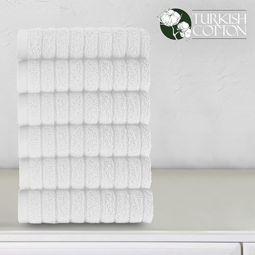 Image of Elegant Comfort 100% Turkish Cotton Corduroy Ribbed Luxury Washcloths 6 Pack Soft 13 x 13 Inch - Higly Absorbent, Durable, Quick Dry, Spa Premium Hotel Quality for Bathroom or Travel, White