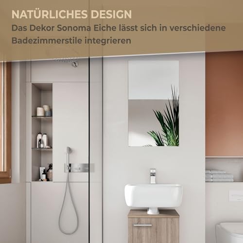 Probus Basic Spiegelschrank braun hell/Dekor Sonoma Eiche – 40 cm breit, natürlicher Stil mit viel Stauraum, Türanschlag frei wählbar, Made in Germany