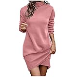 Strickkleid Damen Geschenke Für Frauen, Kleid Weihnachten Abendkleid Abendkleider Mit Ärmel Kleider Elegant Kleid Mit Blazer Herbstrock Midi Lange Kleider Für Kleine (3-Rosa, L)