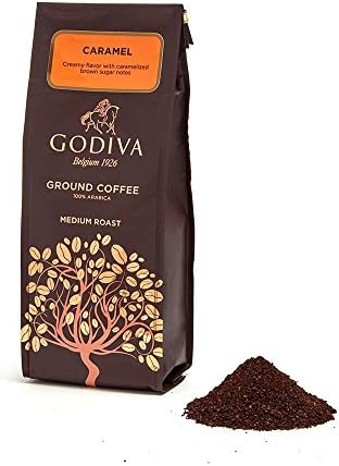 Godiva Chocolatier Medium Roast Ground Coffee, Made With100% Arabica Beans, Caramel Flavor, 10 Ounce Gift Bag