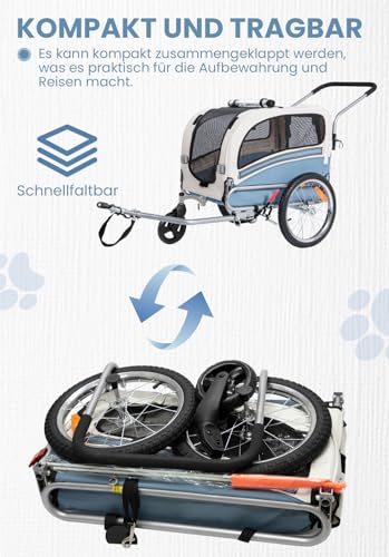 SEPNINE® Hundeanhänger für Fahrrad, 2 in1 Fahrradanhänger Hunde,Haustier Transportwagen Anhänger für Jogger und Fahrrad Kann Haustiere bis zu 30 kg tragen