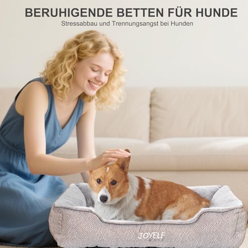 JOYELF Hundebett Waschbares beruhigendes Katzenbett, Anti-Angst-Hundebett & Sofa, süßes Flauschiges Haustier-Couchbett für Welpen, Kätzchen, kleine Hunde und Katzen - kleines Rechteck