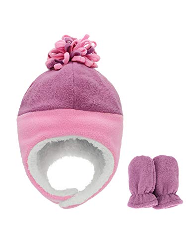 Century Star Baby Fleece Hat Mitten Set Infant Toddler Warm Fuzzy Sherpa Winter Hat 02 Pink&Rose 1-2T #TOP2