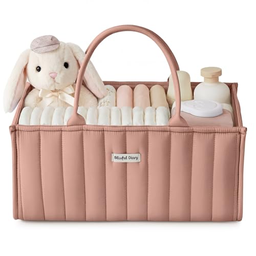Blissful Diary Baby Nappy Caddy Organiser, Stylish Baby Diaper Caddy Storage Basket for Newborn Essentials and Diaper Station, Blush Pink