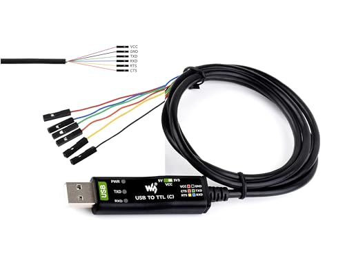 UeeKKoo Industrial USB to TTL Converter 6pin Serial Cable, Original FT232RNL Chip Better Stability & Compatibility, Compatible with Linux Android Wince Win7/8/8.1/10/11, 300bps ~ 3Mbps Data Rate