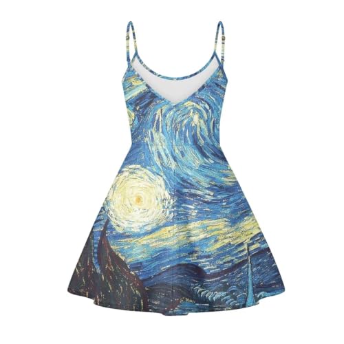 Image of Women's Spaghetti Strap Dress Summer Casual Swing Sundress Girls Beachwear Swing Mini Dress