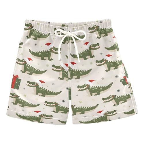 ALAZA Crocodile Hat Christmas Boys Quick Dry Beach Board Shorts Kids Swim Trunks Bathing Suit Swimsuit 5T Multicolor