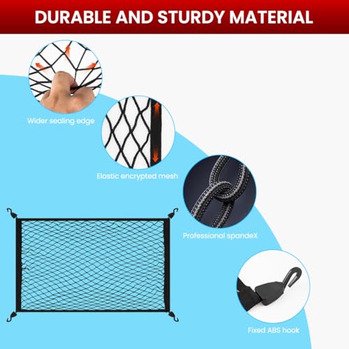 Image of STHIRA Elastic Bungee Cargo Net Car Trunk Shipping Net Mesh Double Layer Stretchy Tie-Down Net with Hooks, Utility Cargo Mesh with Mounting Accessories, 80x60cm