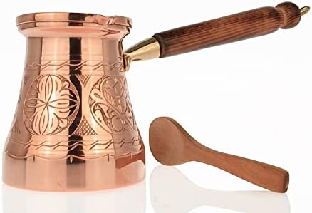Copperpark(Jesse Shiny)Thick copper wooden handle,cezve,percolator coffee pot stovetop,turkish coffee pot,arabic coffee pot,cowboy coffee pot,Turkish coffee,coffee pot,briki, ibrik,for six,13.5 fl oz