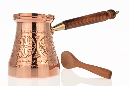 Copperpark(Jesse Shiny)Thick Copper Wooden Handle,Cezve,Percolator Coffee Pot Stovetop,Turkish Coffee Pot,Arabic Coffee Pot,Cowboy Coffee Pot,Turkish Coffee,Coffee Pot,Briki, Ibrik,For Six,13.5 Fl Oz #TOP2