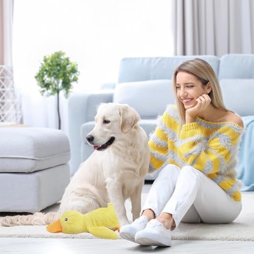Generisch Anti-Stress Kuscheltier Ente für Hunde - Quietschspielzeug mit Beruhigungskissen Plüsch, Mellow Puppy