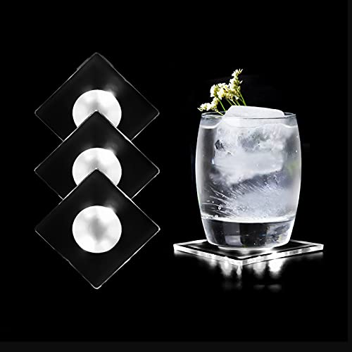 MEDOYOH Lot de 2 dessous de verre LED blanc froid pour verres - Éclairage marche/arrêt étanche - Dessous de verre en acrylique carré pour fêtes, mariages, fiançailles, bar, Noël Cover