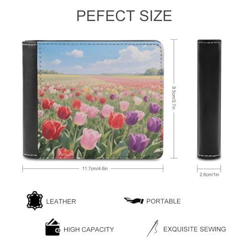 Slim Wallet Tulip Fields Compact Bifold Wallet with Credit Card Holder Leather Coin Slot ID Window Unisex2