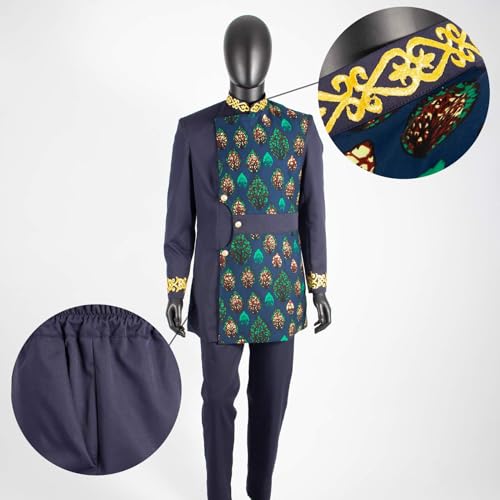 African Suits for Men Slim Fit Embroidery Full Sleeve Single Breasted Print Blazer and Trousers Set3