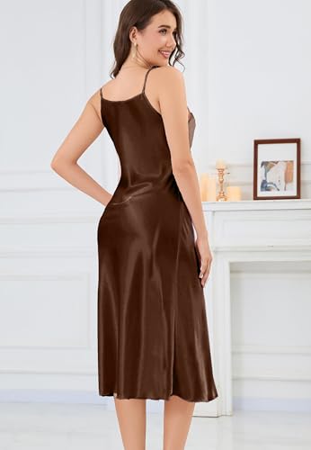 Image of ALCEA ROSEA Women's Midi Satin Slip Dress Adjustable Spaghetti Strap Nightgown Silky Under Dresses