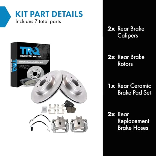 Image of TRQ Rear Brake Pad and Rotor Set Ceramic Rotors Calipers Compatible with 2006 2009 2011 Dodge Charger