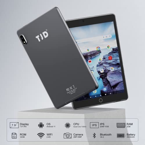 Tjd Android Tablet 7.9 Inch, Android 11 Tablets, 2048X1536 Ips Display, 2Gb Ram 32Gb Rom(512Gb Expandable), Quad-Core Processor, 8Mp Camera/Google Certified/Dual Speakers/Bluetooth/2.4Ghz Wifi/Type-C #TOP1