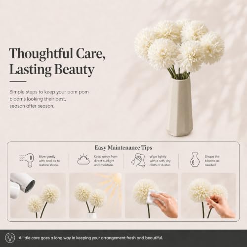 Image of Mandy's 12pcs Artificial Ivory Ball Chrysanthemum Flowers