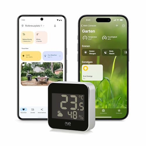 Eve Weather (Matter) – Smarte Wetterstation, Temperatur, Luftfeuchtigkeit, Wettertrend, IPX4-Wasserbeständigkeit, kabellos, Google/Alexa/Siri-Sprachzugriff, Thread Border Router erforderlich, Schwarz
