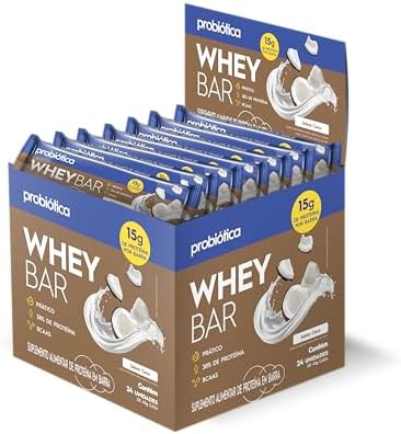 Whey Bar Low Carb (960g) Caixa 24 Unidades - Sabor Coco, Probióti...