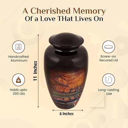 Image of Memorials Cremation Urns - Handcrafted Adult Urn, Large Burial Urns for Ashes - Orange Black