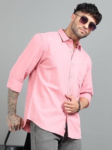Image of Men Slim Fit Solid Spread Collar Casual Shirt