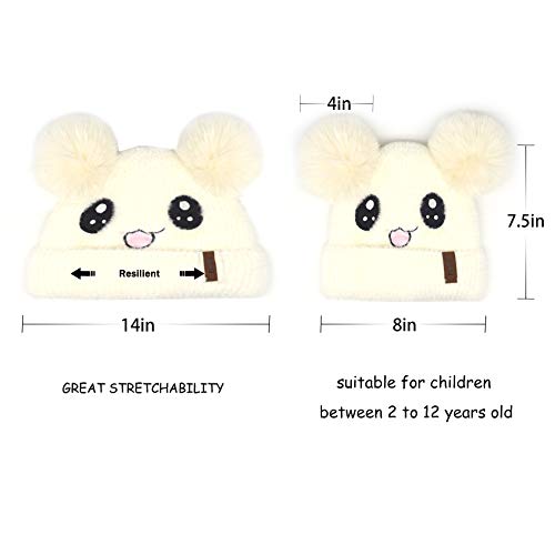 Kids Winter Beanie Knitted Hats For Toddler Baby Girls Boys,Rabbit Cartoon Animal Faux Fur Double Pom Pom Bobble Warm Soft Fleece Cute Infant Stocking Cap For Children #TOP4