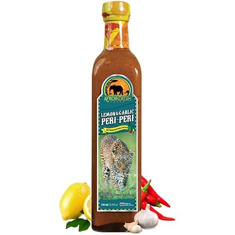 Lemon & Garlic Peri-Peri Hot Sauce by African Dream Foods | All-Natural Sweet and Spicy Piri-Piri Sauce with Thai Chili Peppers | Big Chef's Bottle, 16.9 fl oz Cover
